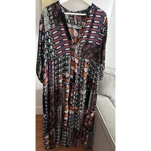 Me 2 Magic Anthropologie Patchwork Maxi Dress Paisley Boho Flowy Button 2X